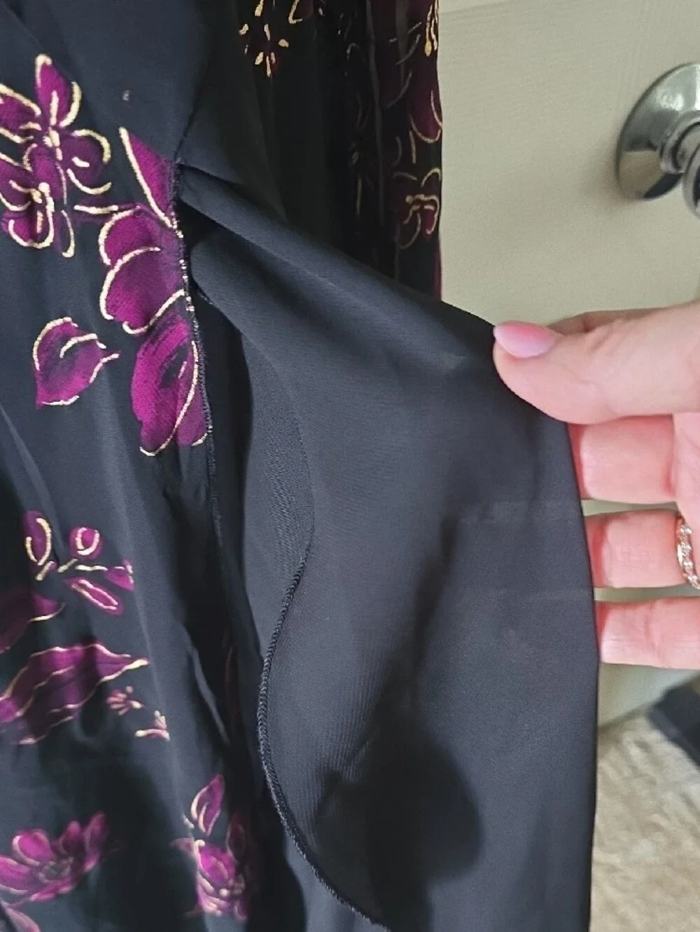 Betsey Johnson Black Dress with Magenta Floral & Gold Trim